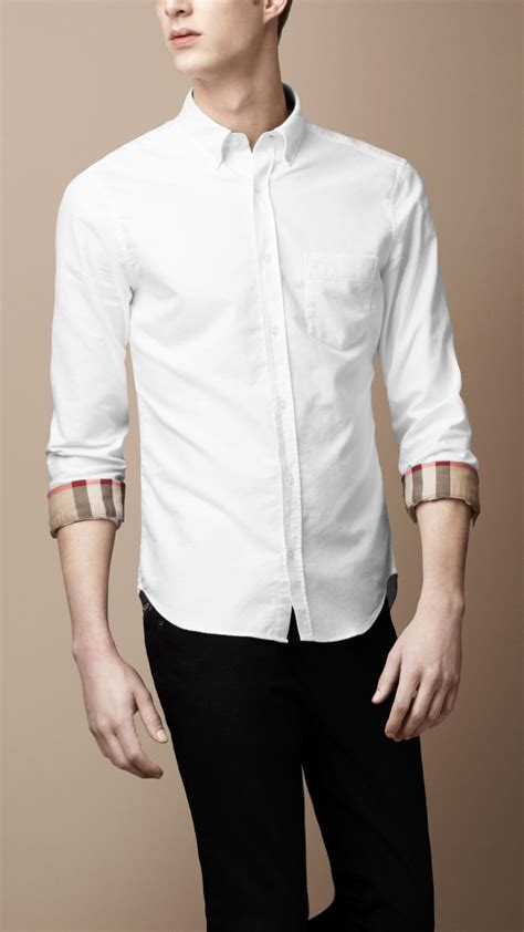 mens white burberry shirt|More.